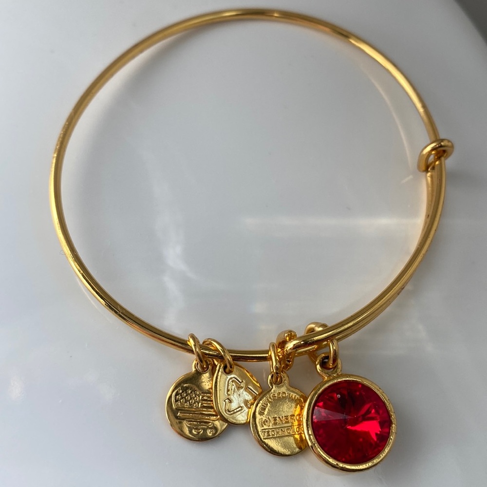 Alex and Ani Gold July Ruby Birthstone Charm Bracelet